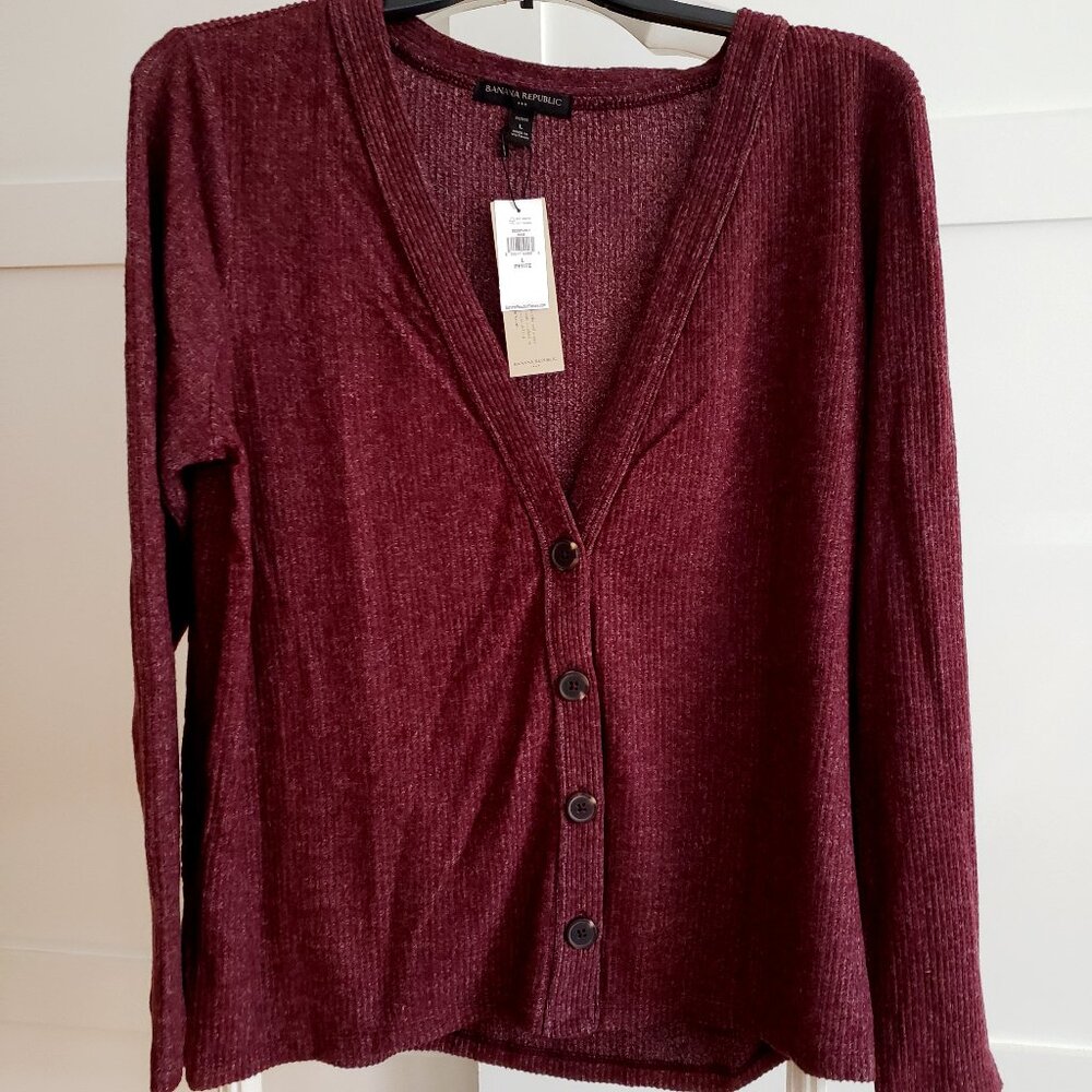 BNWT BANANA REPUBLIC lightweight ribbed v-neck brushed marled cardigan (LP)